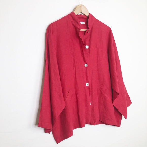 Bryn Walker Red linen button, down shirt, jacket - Picture 8 of 9